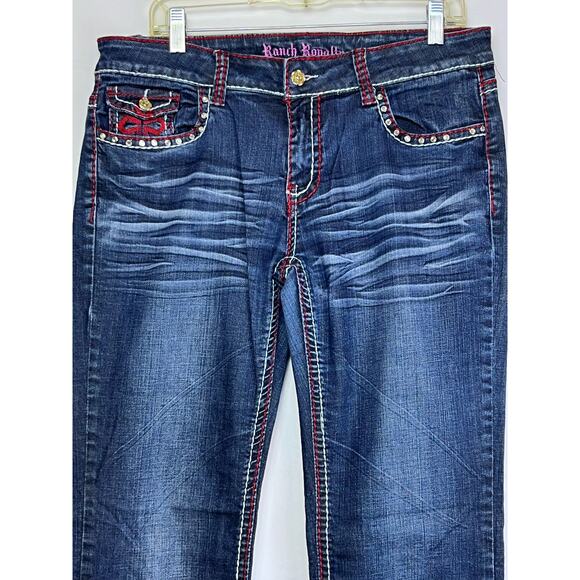 Ranch Royalty Women's 13 Blue Embroidered Rhinestone Embellished Denim Jeans - Picture 4 of 12